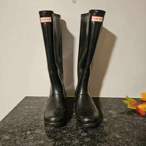 HUNTER Tall Boots Black Gloss Rubber Rain 1956 - Picture 2 of 8
